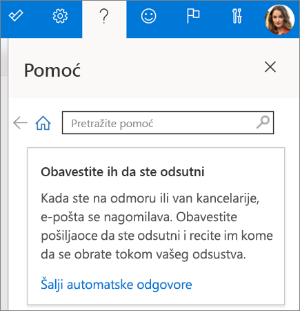 Okno pomoći u aplikaciji Outlook na vebu