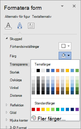 Färgval för WordArt-skuggning
