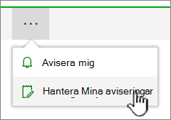 Knappen Hantera aviseringar i SharePoint Online markerad