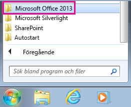 Office 2013-gruppen under Alla program i Windows 7