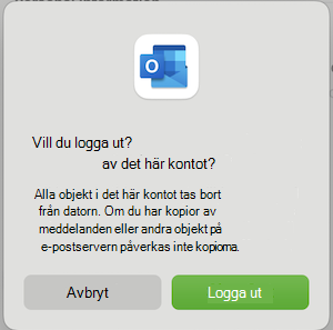 Välj Logga ut för att ta bort kontot från Outlook.