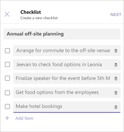 Lägga till objekt i en checklista i programmet checklista för Microsoft Teams