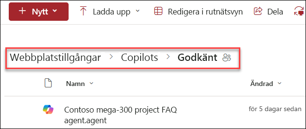 skärmbild av mappstrukturen där du kan spara en godkänd Copilot-agent