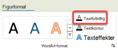 Om du vill ändra färg på WordArt markerar du det och väljer Textfyllning på fliken Figurformat.
