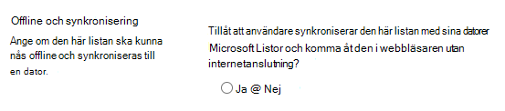 Offline- och synkroniseringsinställning för listor