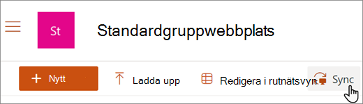 Skärmbild som visar synkroniseringsknappen i ett SharePoint-bibliotek.