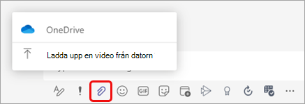 Platsen för bifoga-ikonen för att lägga till en fil i ett chattmeddelande. Det är den tredje ikonen från vänster, under där du skriver meddelandet.