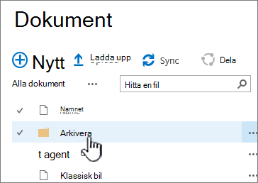 SharePoint 2016-dokumentbibliotek med Mapp markerat