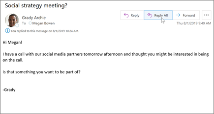Svara på ett e-postmeddelande i Outlook
