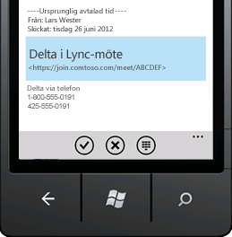 Skärmdump som visar Anslut till Lync-möte från mobil enhet