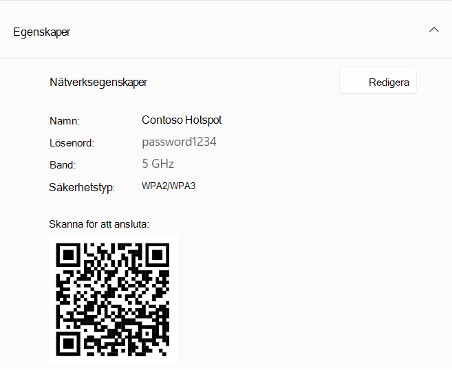 Skärmbild av en QR-kod som används för att ansluta till en Windows-enhet som fungerar som surfpunkt.