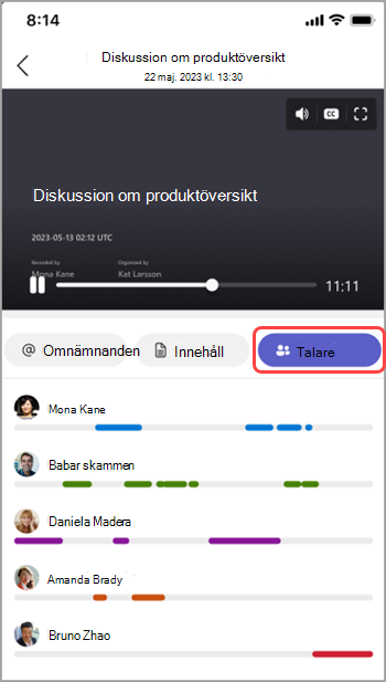 Visa högtalare i sammanfattningen av Teams-mötet.