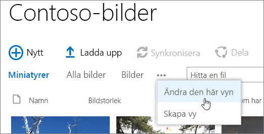 Bildbiblioteksvyfält med Ändra vy markerat