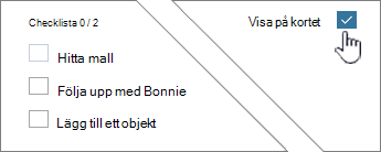 Klicka på Visa på kortet för att visa checklista