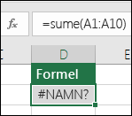 Excel visas #NAME? när ett funktionsnamn är felstavade