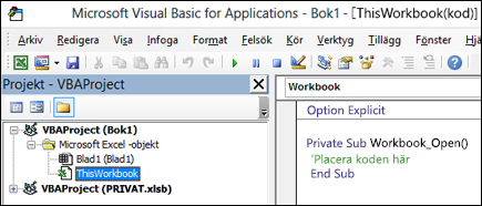 DennaArbetsboksmodul i Visual Basic Editor (VBE)