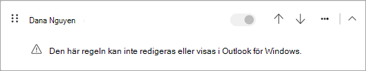 Vissa typer av klientspecifika regler som migreras från klassiska Outlook kan inte redigeras eller visas i nya Outlook.