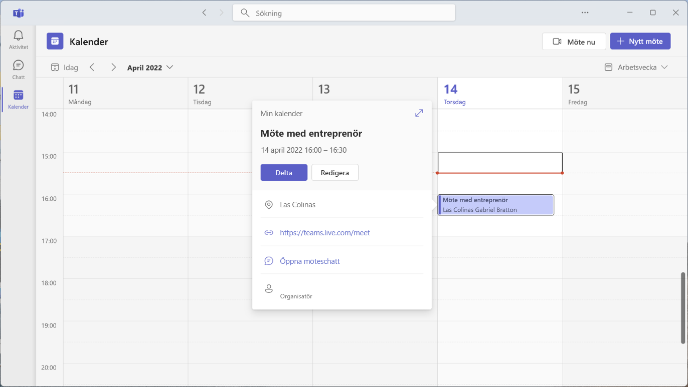 Outlook-kalendern som visar kalendermötesfönstret.