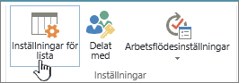 Listinställningar i menyfliksområdet