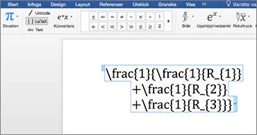 Word-dokument med en LaTeX-ekvation