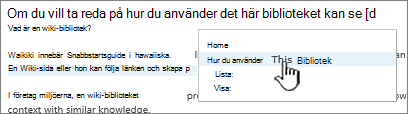 Infoga en länk på en wiki-sida