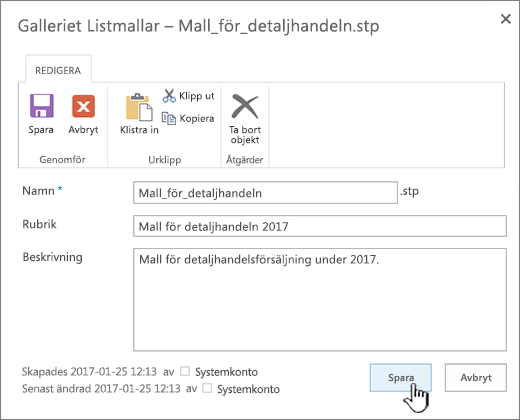 Redigera en listmalls egenskaper