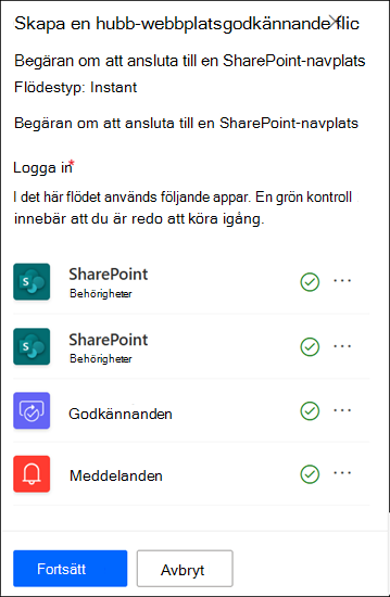 skärmbild av hubbens godkännandeapp inloggad