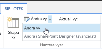 Fliken Bibliotek med Ändra vy markerat
