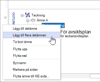 Välj Lägg till flera ämnen på snabbmenyn