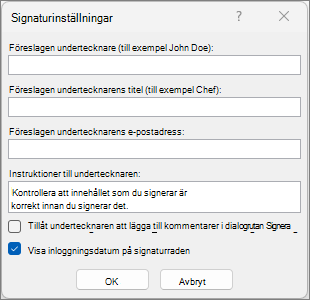 Dialogrutan Signaturkonfiguration