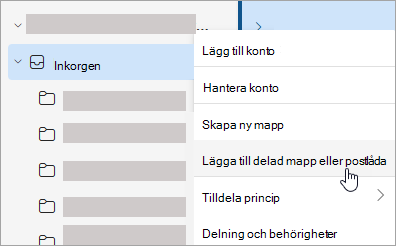 Skärmbild som visar markering för Lägg till delad mapp eller postlåda