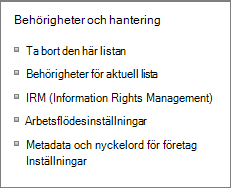 Listbehörigheter och länkar för hanteringsinställningar