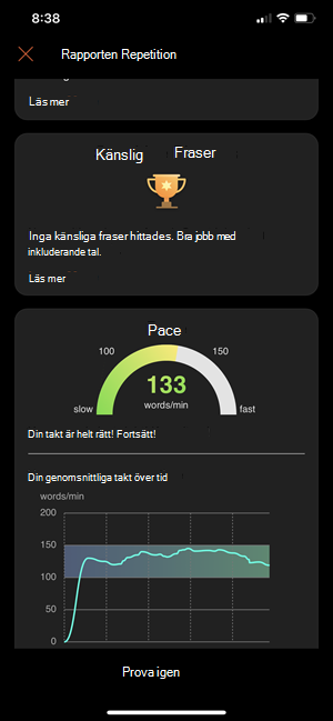 Vy över rapporten Presentatörscoach