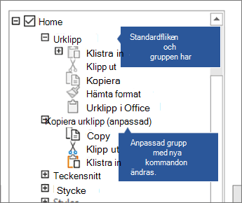 Exempel som visar standardgrupper och anpassade grupper
