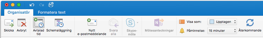 Menyfliksområdet Möte – Skype-möte inaktiverat