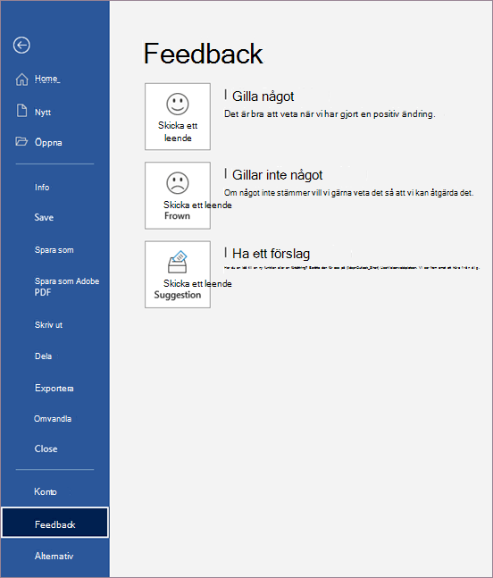 Skicka feedback från Word Windows
