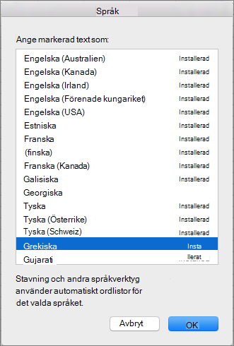 Språkverktyg i Office för Mac