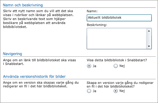 Dialogrutan för att lägga till namn, diagram, snabbstart och versionshantering.