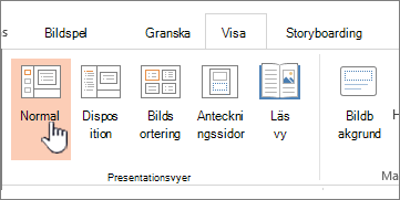 Visa menyfliksområdet med Normal markerat