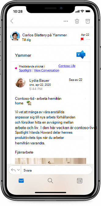 Arbeta med Yammer från Outlook Mobile-appar