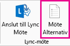 Skärmdump av ikonen för Lync-mötesalternativ i menyfliksområdet