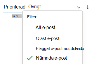 Filtrera till nämnd e-post i Outlook för Windows