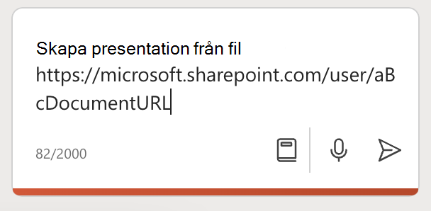 Ett dokument-URL i Word som klistrats in i PowerPoint Copilot-fönstret