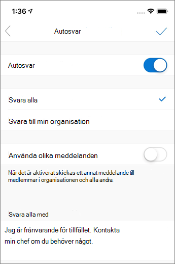 Skapa ett autosvar i Outlook Mobile