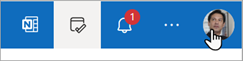 Välj ditt namn eller din profilbild längst upp till höger i Outlook.com om du vill ändra lösenordet.