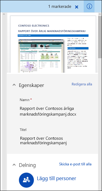 Panel för dokumentmetadata i Office 365