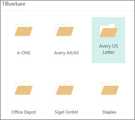 Vykortsmallar för specifika vykortstillverkare, till exempel Avery.