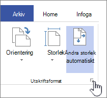 Klicka på ikonen i hörnet av avsnittet Utskriftsformat