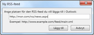 Ange URL-adressen för den RSS-feed som du vill använda