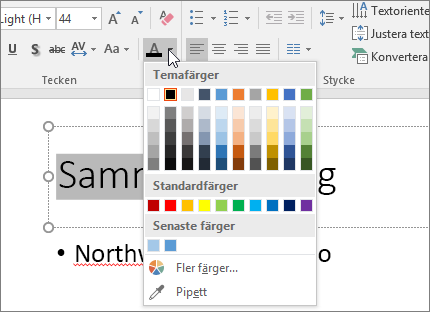 Använd teckenfärgsalternativ för att ändra textfärg